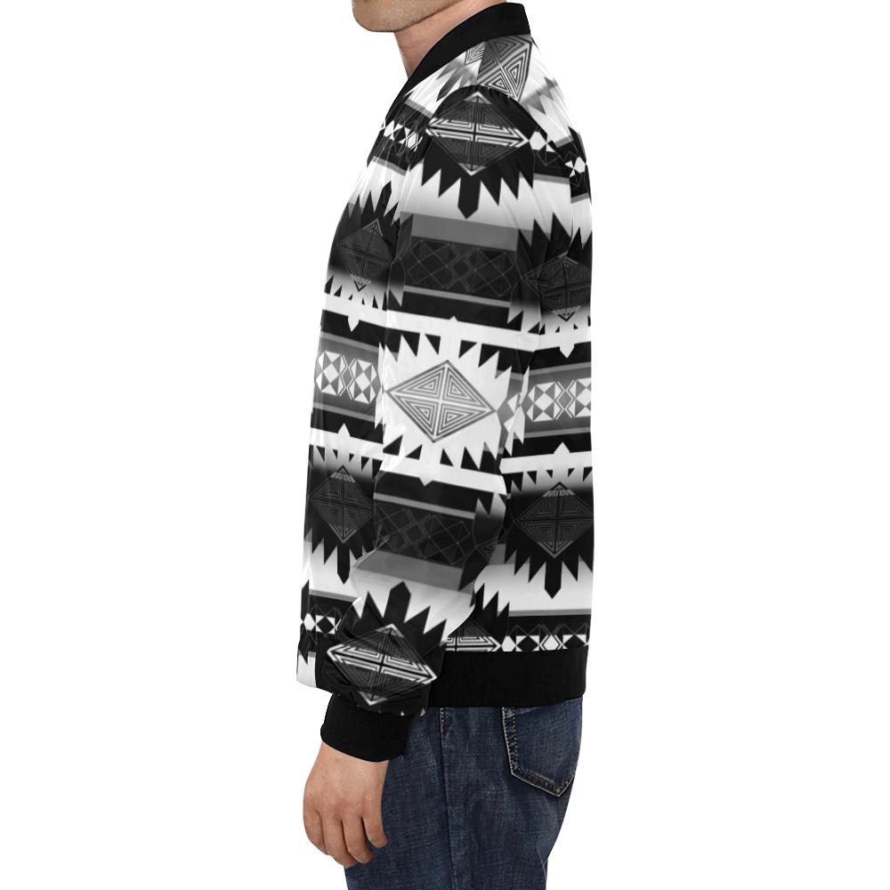 Okotoks Black and White All Over Print Bomber Jacket for Men/Large Size (Model H19) All Over Print Bomber Jacket for Men/Large (H19) e-joyer 