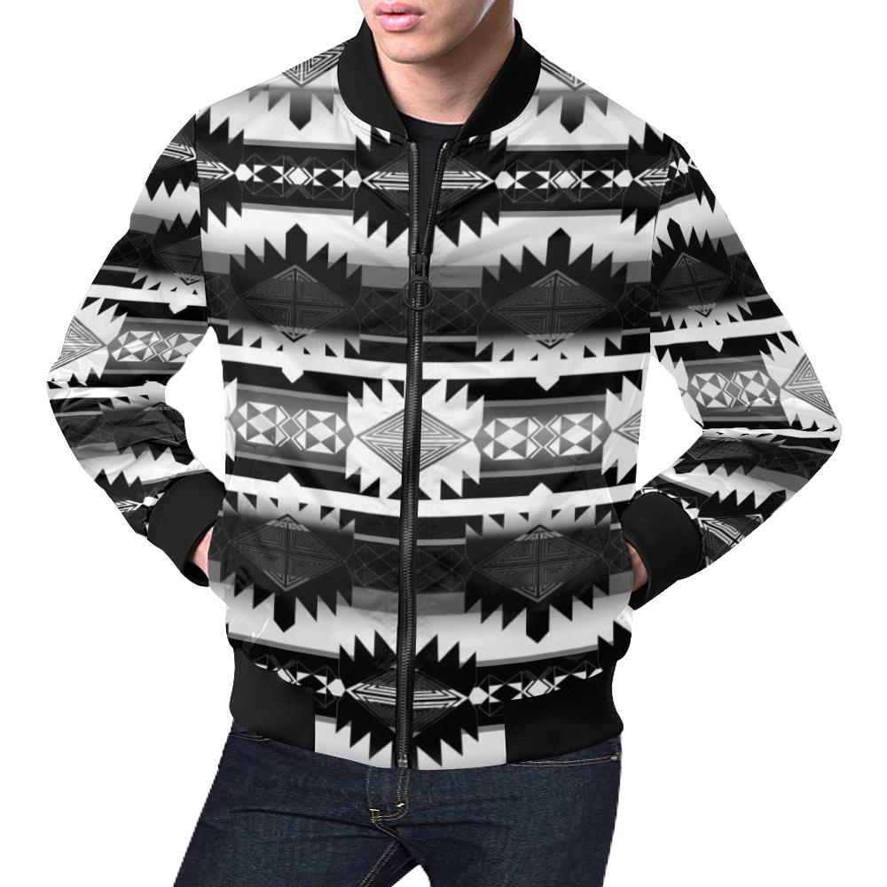 Okotoks Black and White All Over Print Bomber Jacket for Men/Large Size (Model H19) All Over Print Bomber Jacket for Men/Large (H19) e-joyer 