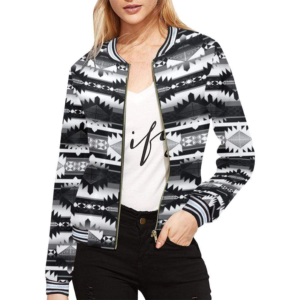 Okotoks Black and White All Over Print Bomber Jacket for Women (Model H21) All Over Print Bomber Jacket for Women (H21) e-joyer 