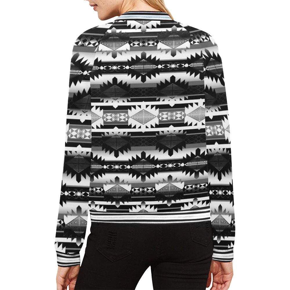 Okotoks Black and White All Over Print Bomber Jacket for Women (Model H21) All Over Print Bomber Jacket for Women (H21) e-joyer 