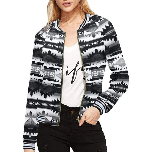 Okotoks Black and White All Over Print Bomber Jacket for Women (Model H21) All Over Print Bomber Jacket for Women (H21) e-joyer 