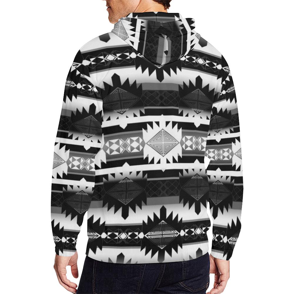 Okotoks Black and White All Over Print Full Zip Hoodie for Men (Model H14) All Over Print Full Zip Hoodie for Men (H14) e-joyer 