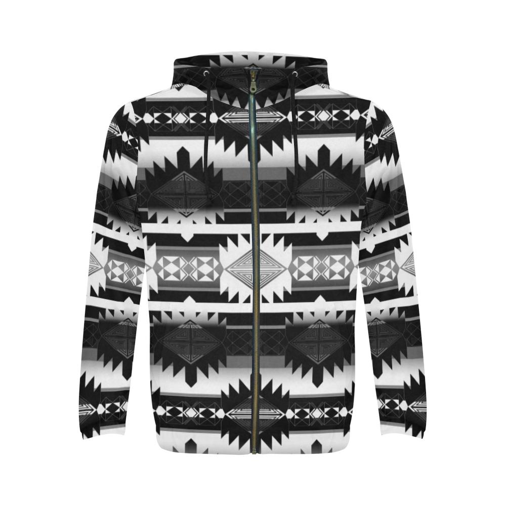 Okotoks Black and White All Over Print Full Zip Hoodie for Men (Model H14) All Over Print Full Zip Hoodie for Men (H14) e-joyer 