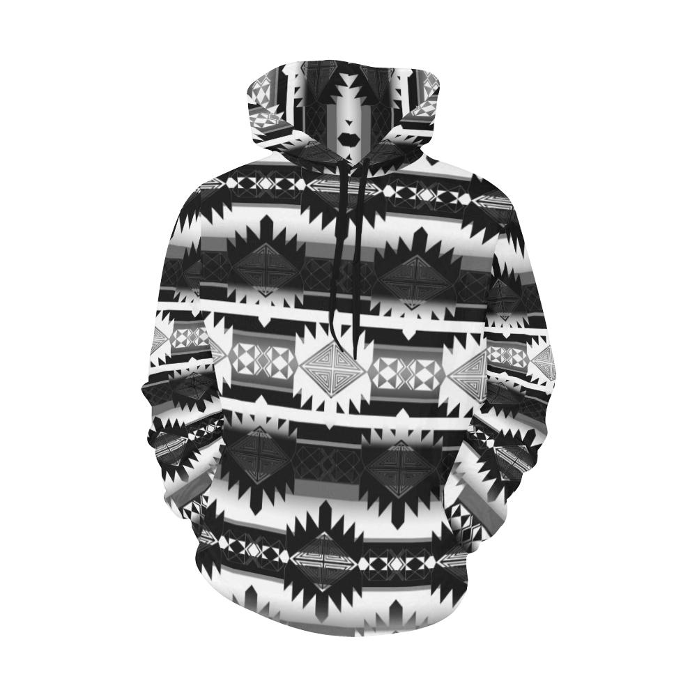 Okotoks Black and White All Over Print Hoodie for Women (USA Size) (Model H13) All Over Print Hoodie for Women (H13) e-joyer 