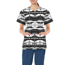 Load image into Gallery viewer, Okotoks Black and White All Over Print Scrub Top Scrub Top e-joyer 
