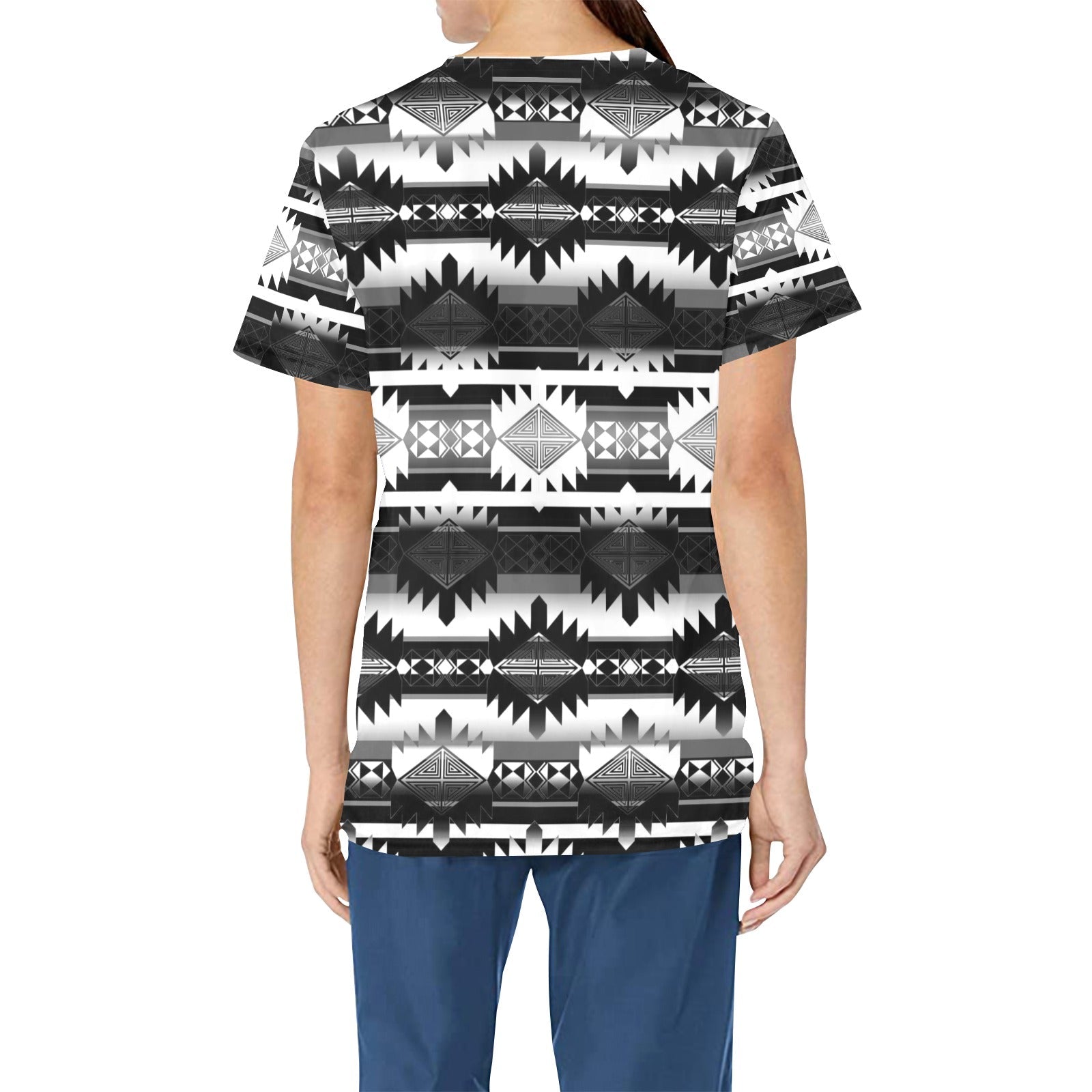 Okotoks Black and White All Over Print Scrub Top Scrub Top e-joyer 