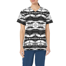 Load image into Gallery viewer, Okotoks Black and White All Over Print Scrub Top Scrub Top e-joyer 
