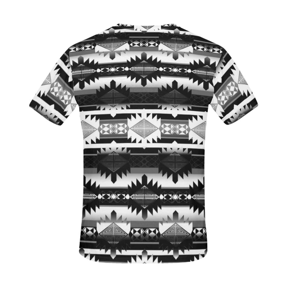 Okotoks Black and White All Over Print T-Shirt for Men (USA Size) (Model T40) All Over Print T-Shirt for Men (T40) e-joyer 