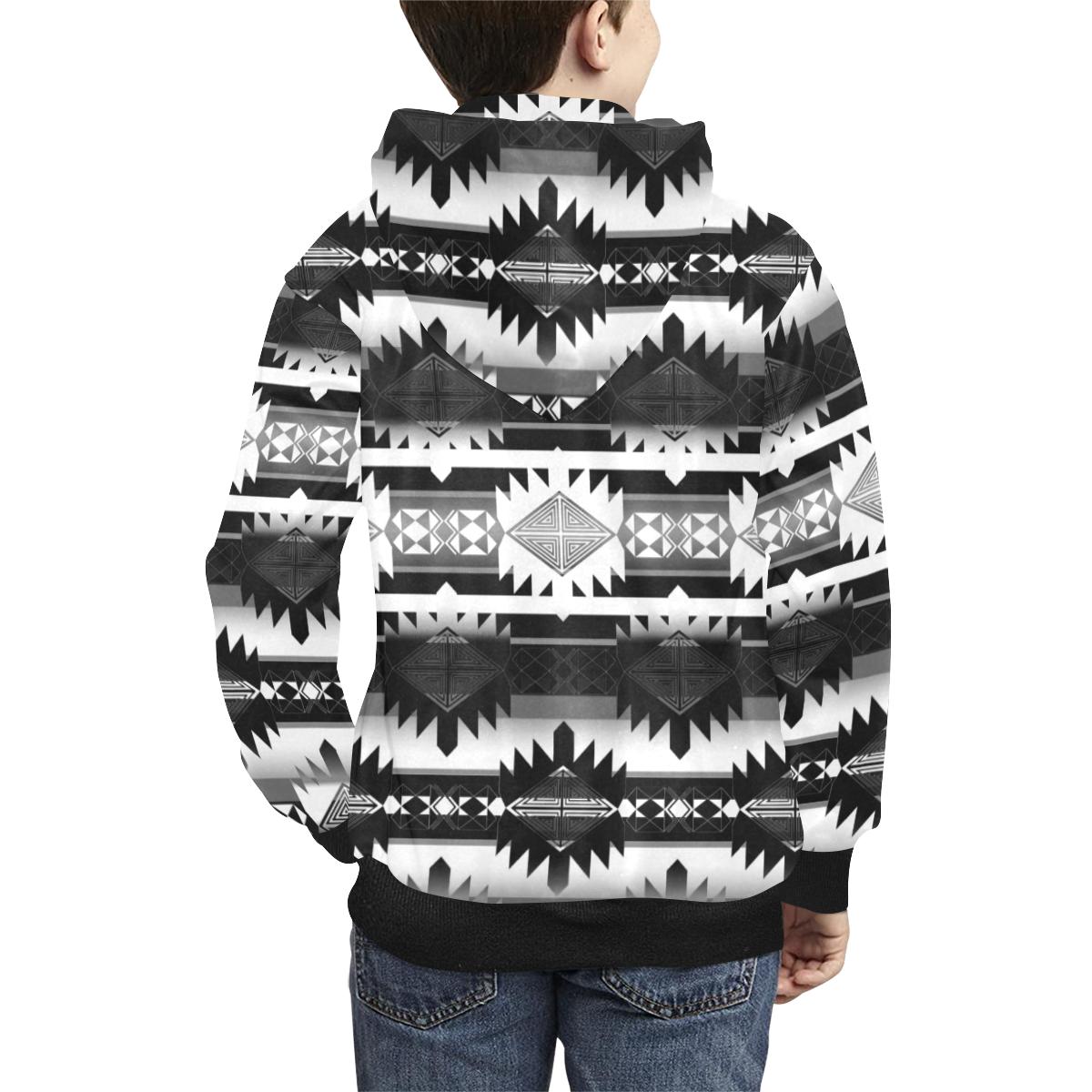 Okotoks Black and White Kids' All Over Print Hoodie (Model H38) Kids' AOP Hoodie (H38) e-joyer 