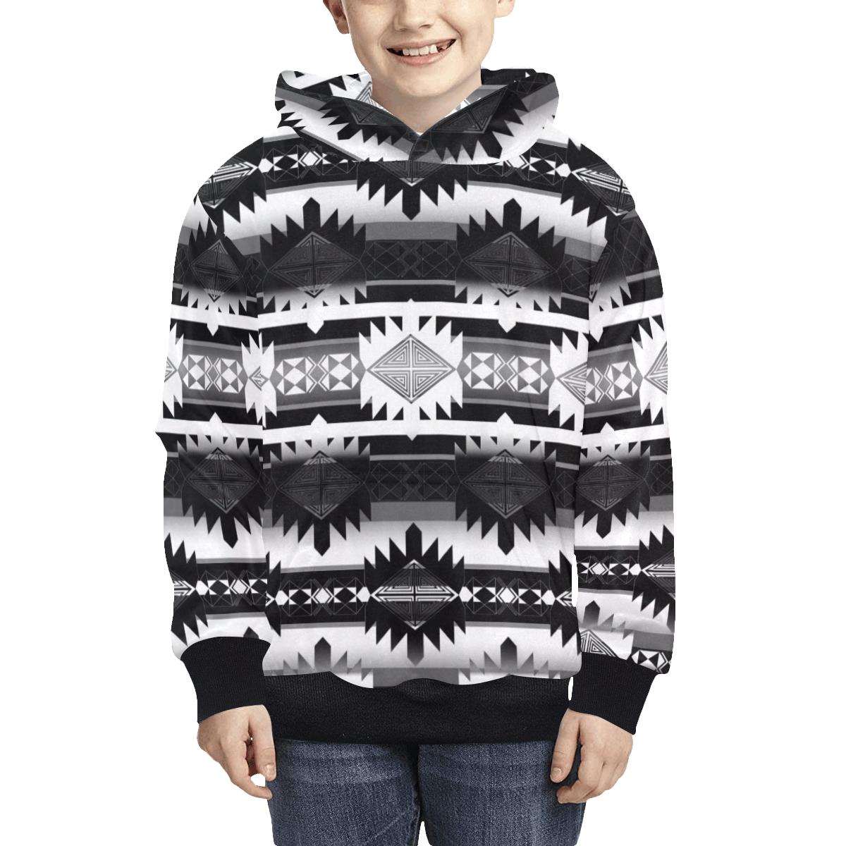 Okotoks Black and White Kids' All Over Print Hoodie (Model H38) Kids' AOP Hoodie (H38) e-joyer 