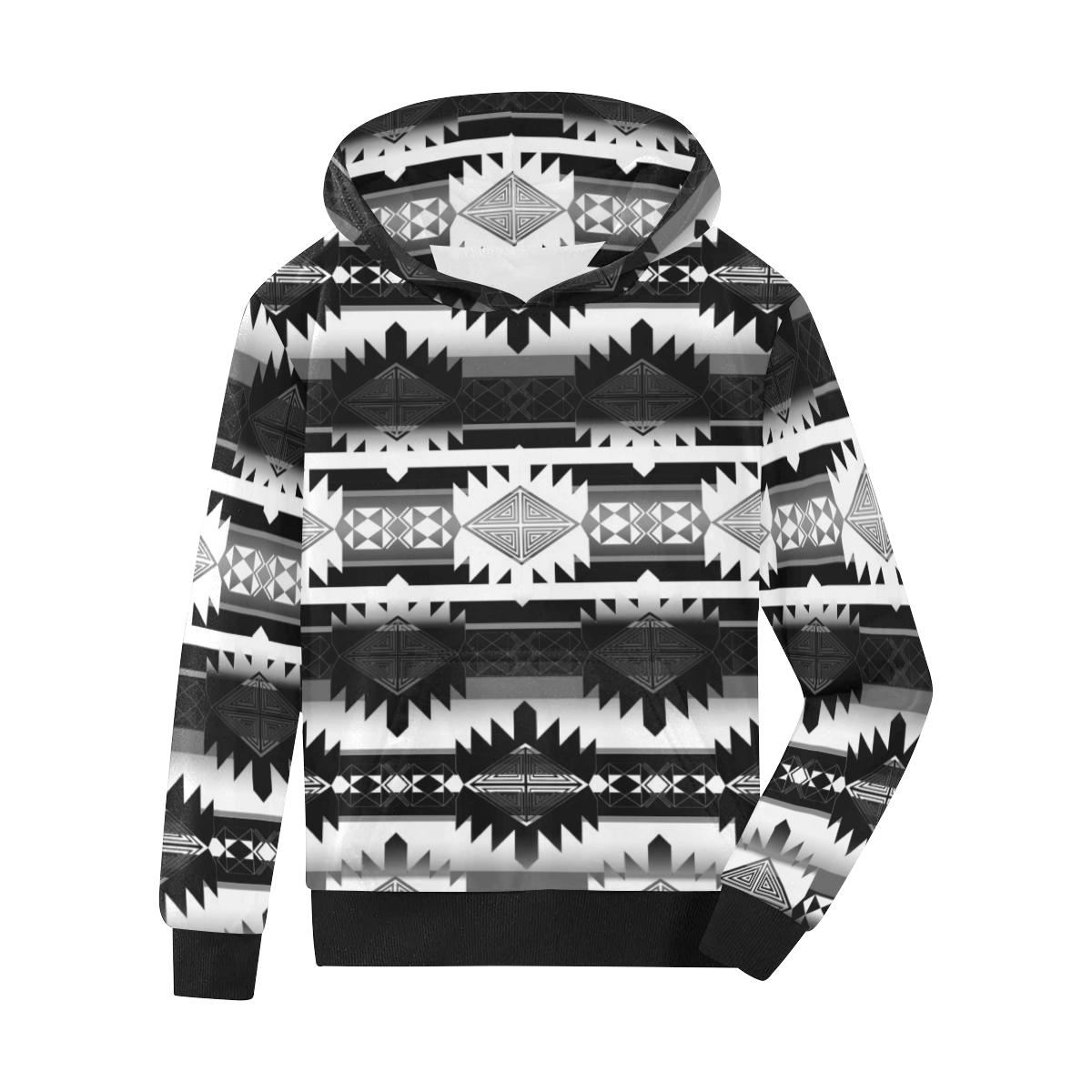 Okotoks Black and White Kids' All Over Print Hoodie (Model H38) Kids' AOP Hoodie (H38) e-joyer 