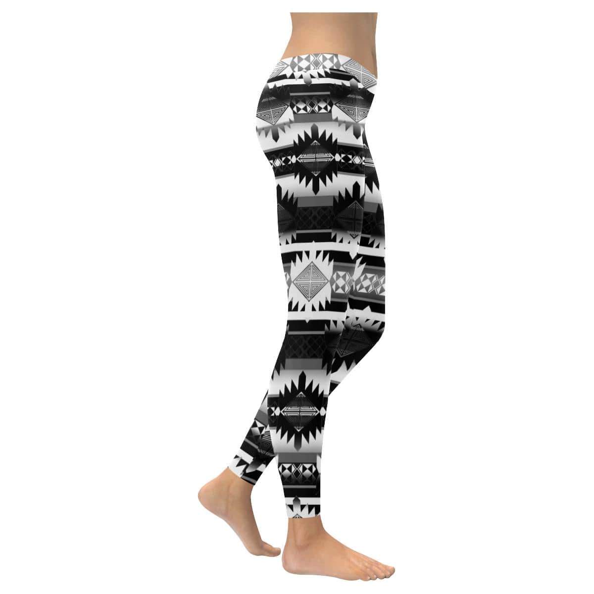 Okotoks Black and White Low Rise Leggings (Invisible Stitch) (Model L05) Low Rise Leggings (Invisible Stitch) (L05) e-joyer 