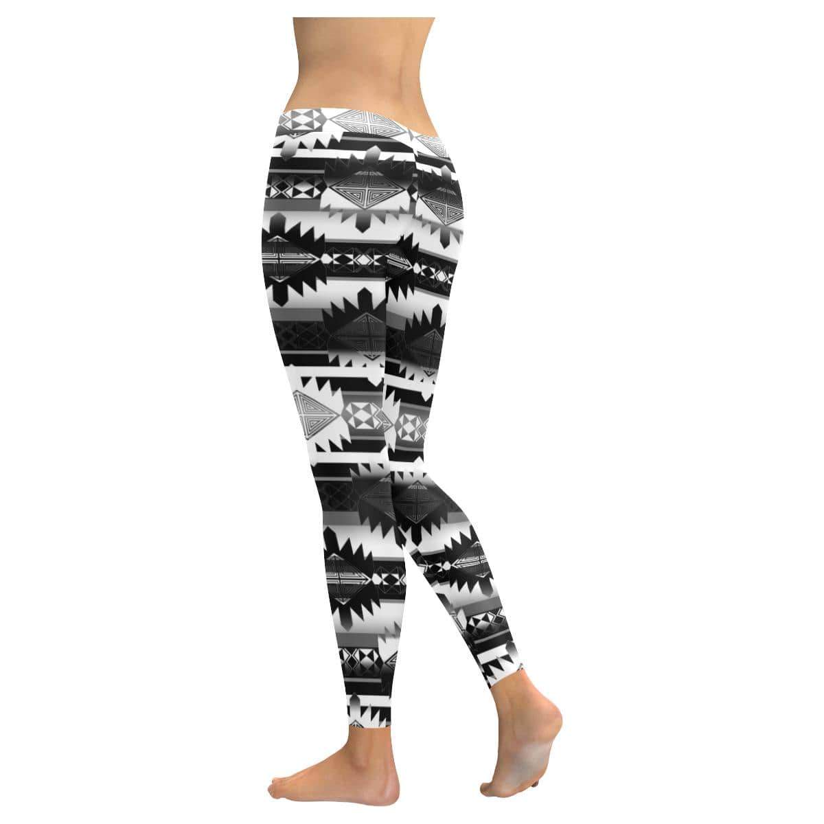 Okotoks Black and White Low Rise Leggings (Invisible Stitch) (Model L05) Low Rise Leggings (Invisible Stitch) (L05) e-joyer 