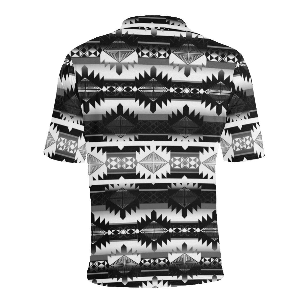 Okotoks Black and White Men's All Over Print Polo Shirt (Model T55) Men's Polo Shirt (Model T55) e-joyer 