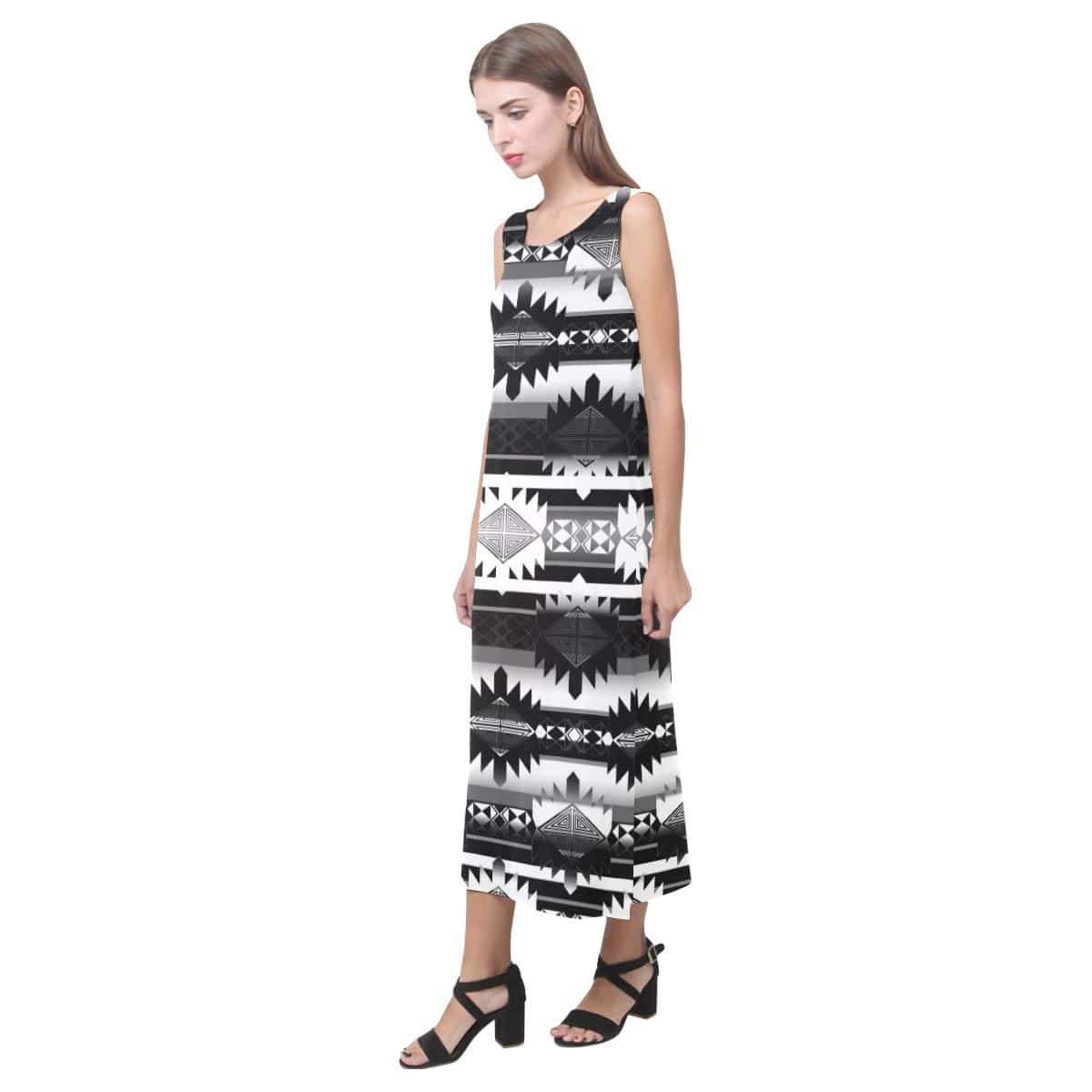 Okotoks Black and White Phaedra Sleeveless Open Fork Long Dress (Model D08) Phaedra Sleeveless Open Fork Long Dress (D08) e-joyer 