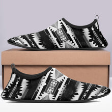 Load image into Gallery viewer, Okotoks Black and White Sockamoccs Slip On Shoes 49 Dzine 
