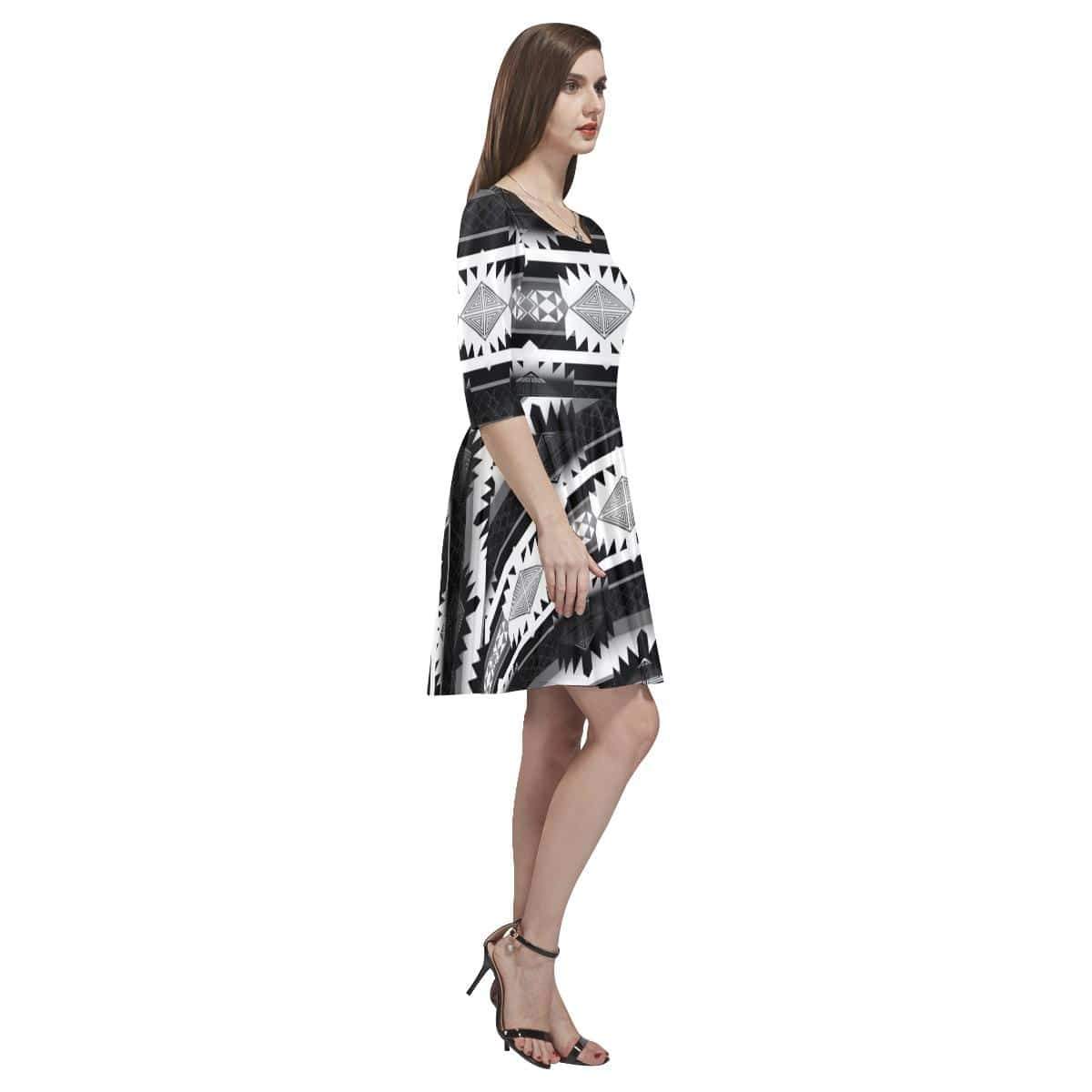 Okotoks Black and White Tethys Half-Sleeve Skater Dress(Model D20) Tethys Half-Sleeve Skater Dress (D20) e-joyer 