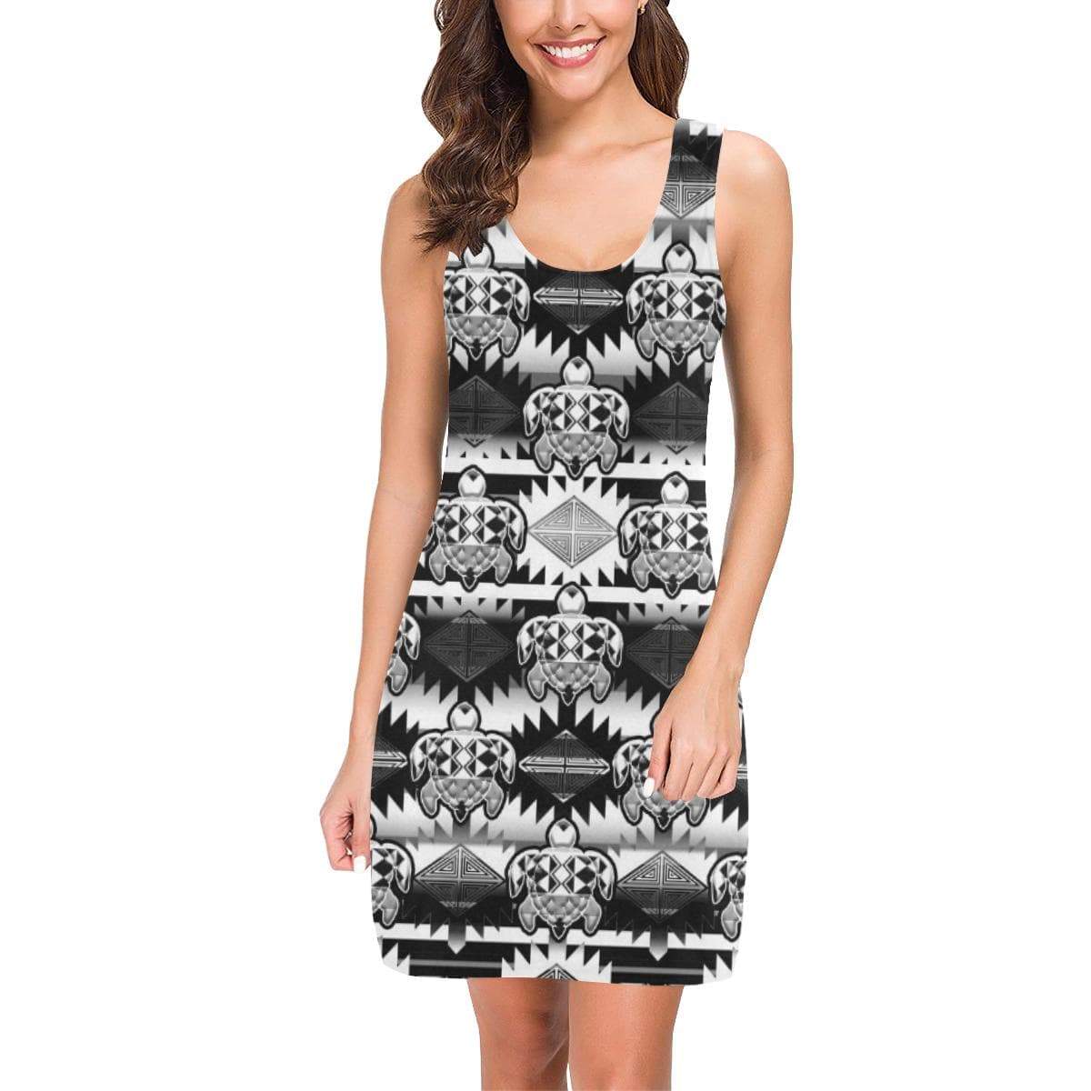 Okotoks Black and White Turtles IkstsÃ­miwa Vest Dress (Model D06) Medea Vest Dress (D06) e-joyer 