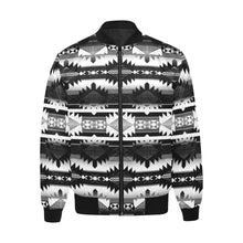 Load image into Gallery viewer, Okotoks Black and White Unisex Heavy Bomber Jacket with Quilted Lining All Over Print Quilted Jacket for Men (H33) e-joyer 

