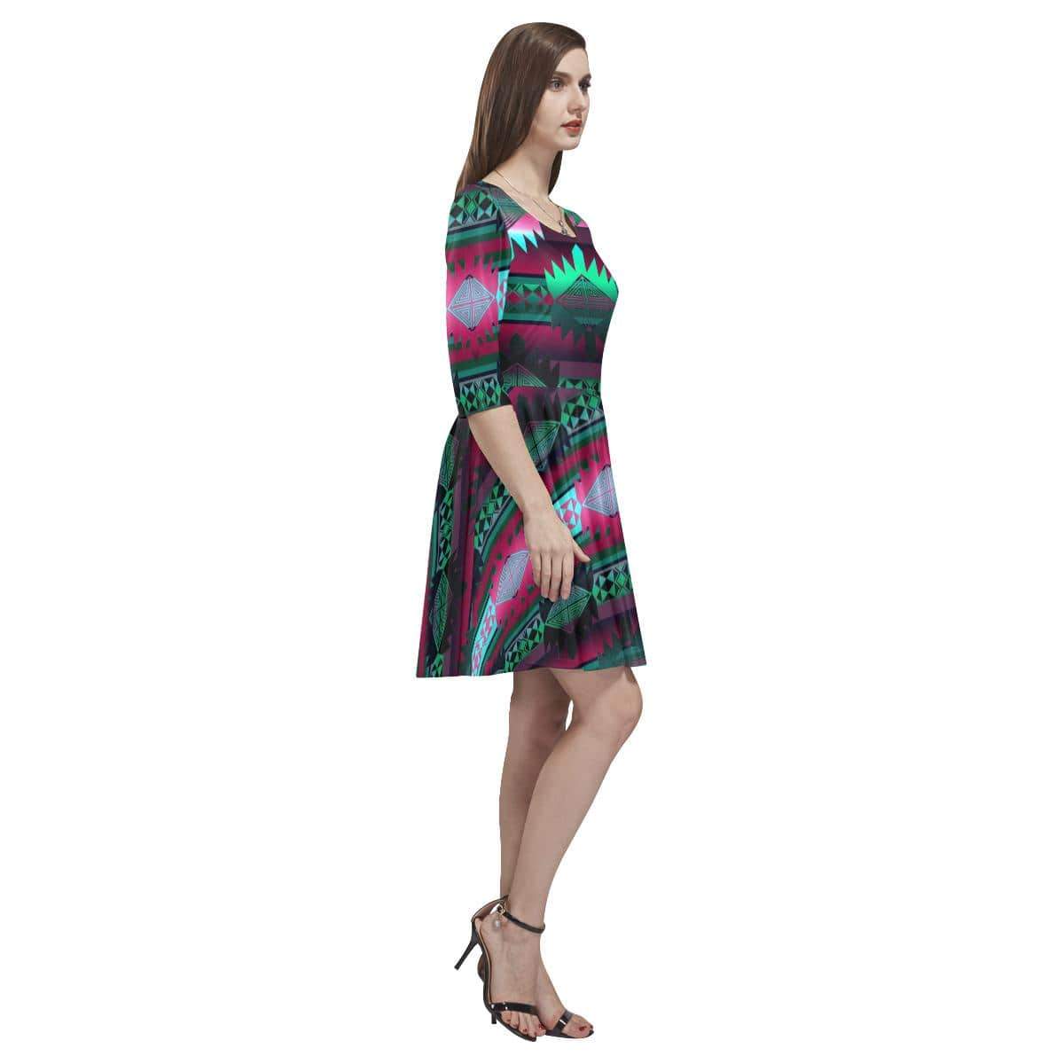 Okotoks Horizon Tethys Half-Sleeve Skater Dress(Model D20) Tethys Half-Sleeve Skater Dress (D20) e-joyer 