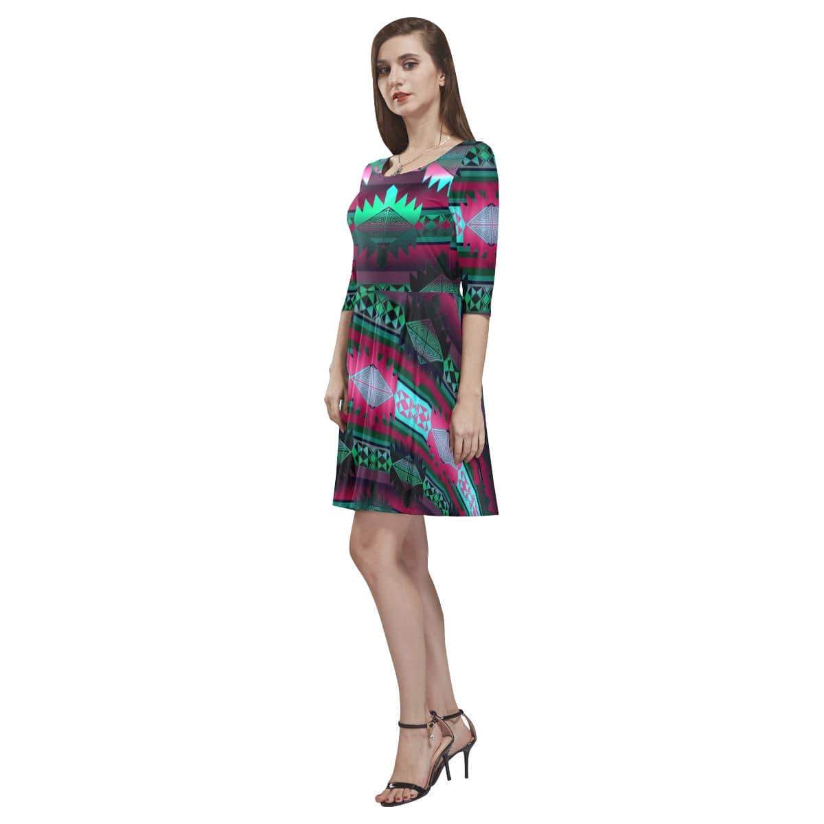 Okotoks Horizon Tethys Half-Sleeve Skater Dress(Model D20) Tethys Half-Sleeve Skater Dress (D20) e-joyer 