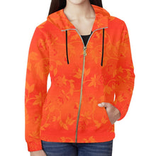Load image into Gallery viewer, Orange Days Orange Feather Directions All Over Print Full Zip Hoodie for Women (Model H14) All Over Print Full Zip Hoodie for Women (H14) e-joyer 
