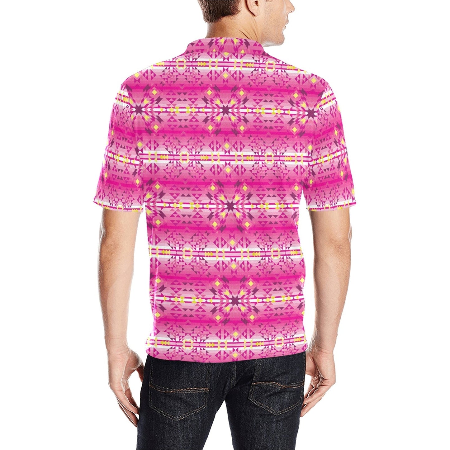 Pink Star Men's All Over Print Polo Shirt (Model T55) Men's Polo Shirt (Model T55) e-joyer 