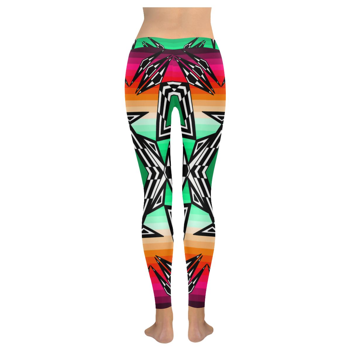 Prairie Fire Deep Lake Low Rise Leggings (Model L05) Low Rise Leggings e-joyer 