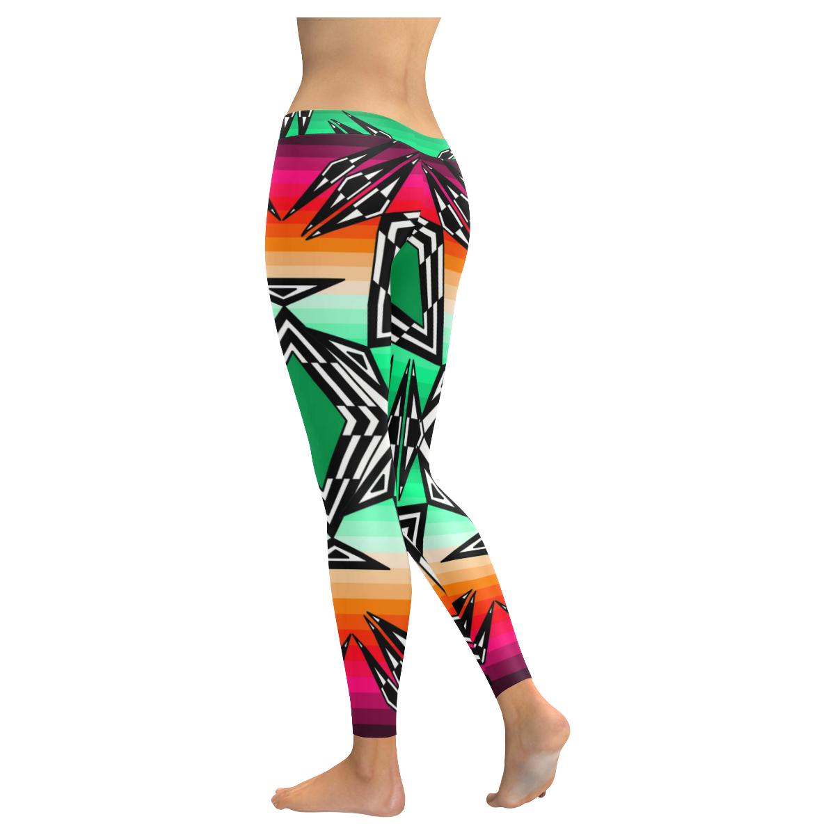 Prairie Fire Deep Lake Low Rise Leggings (Model L05) Low Rise Leggings e-joyer 