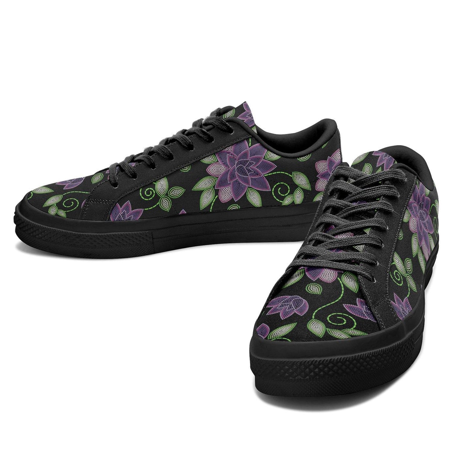 Purple Beaded Rose Aapisi Low Top Canvas Shoes Black Sole aapisi Herman 