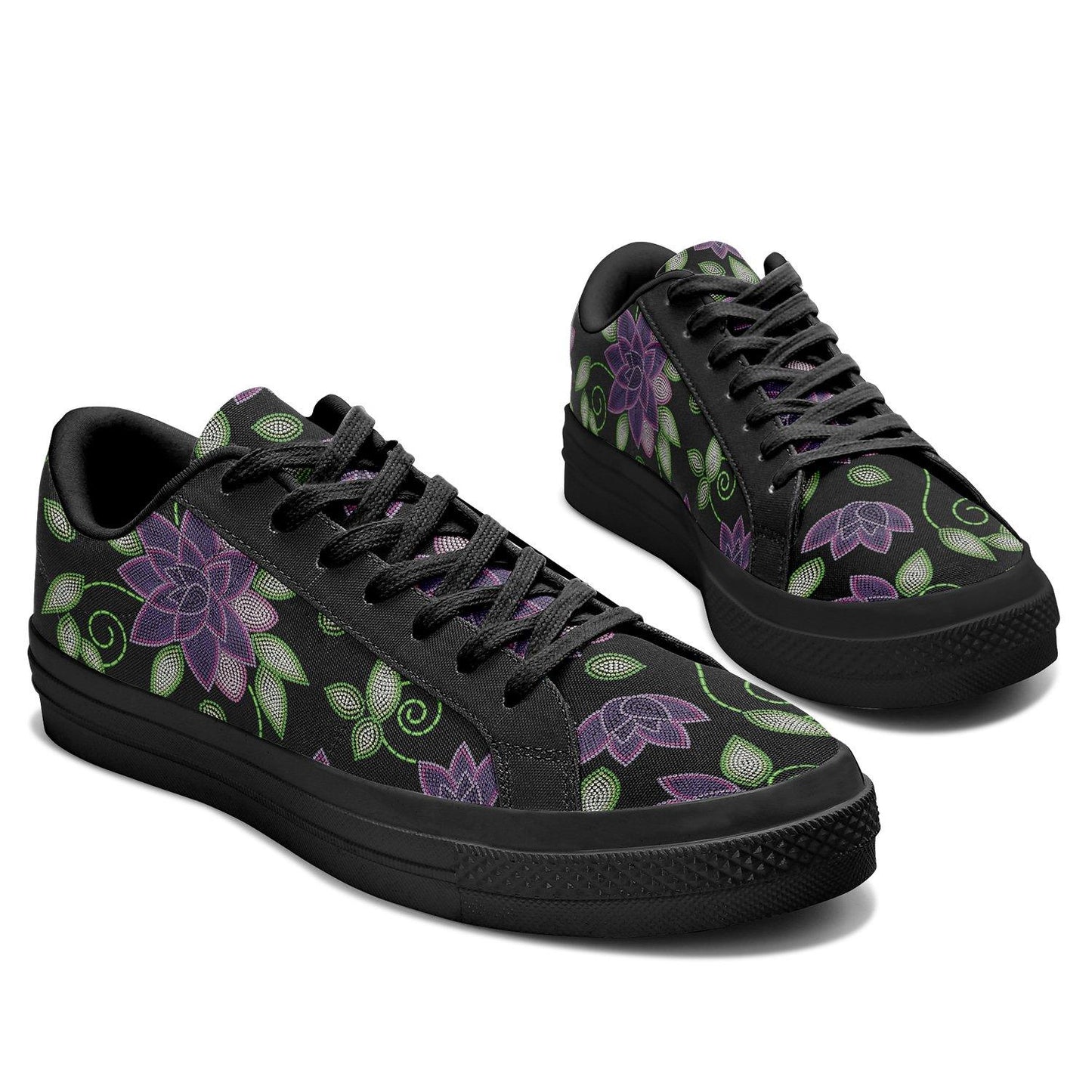 Purple Beaded Rose Aapisi Low Top Canvas Shoes Black Sole aapisi Herman 