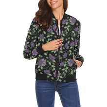 Load image into Gallery viewer, Purple Beaded Rose All Over Print Bomber Jacket for Women (Model H19) All Over Print Bomber Jacket for Women (H19) e-joyer 
