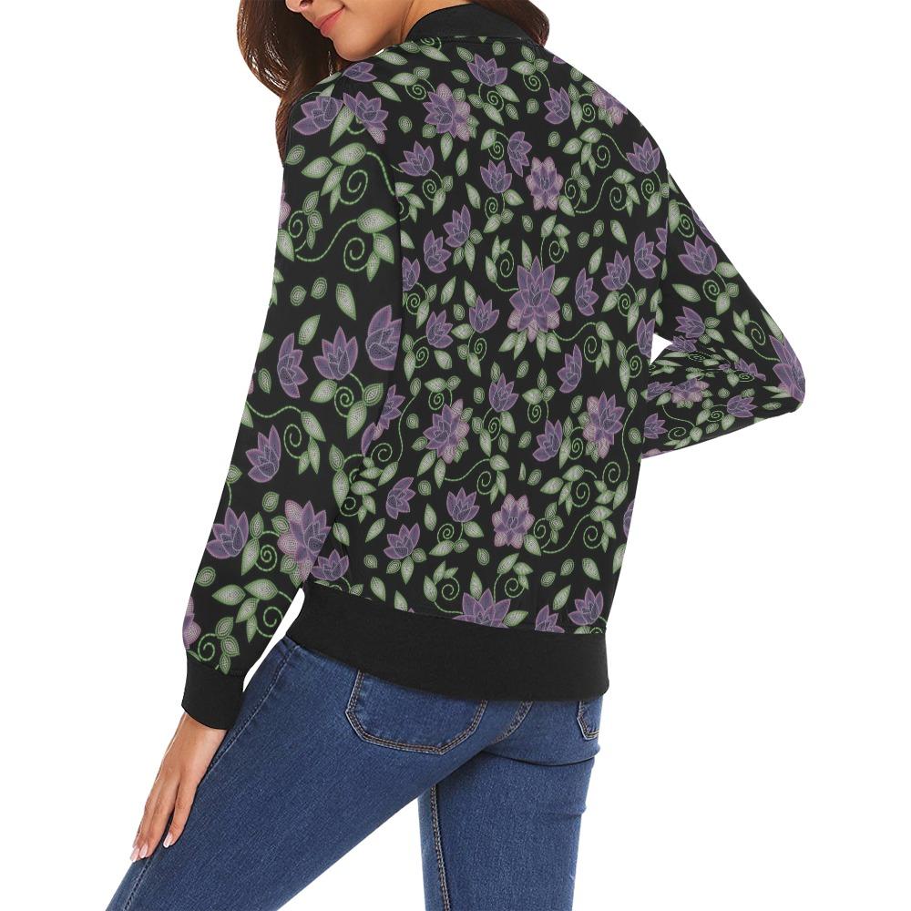 Purple Beaded Rose All Over Print Bomber Jacket for Women (Model H19) All Over Print Bomber Jacket for Women (H19) e-joyer 