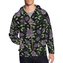 Load image into Gallery viewer, Purple Beaded Rose All Over Print Full Zip Hoodie for Men (Model H14) All Over Print Full Zip Hoodie for Men (H14) e-joyer 
