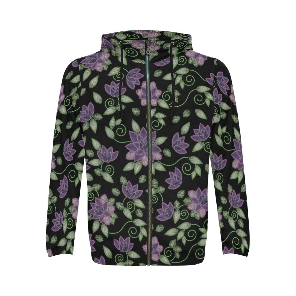 Purple Beaded Rose All Over Print Full Zip Hoodie for Men (Model H14) All Over Print Full Zip Hoodie for Men (H14) e-joyer 