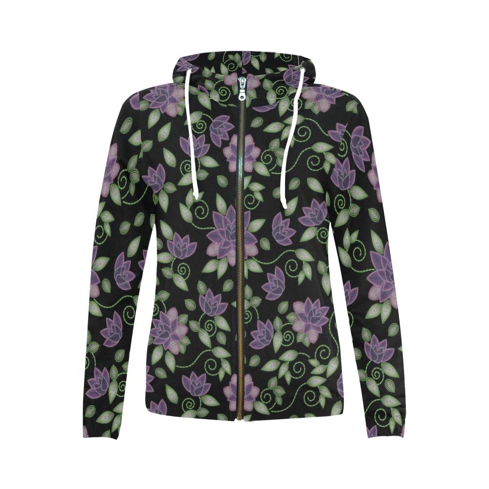 Purple Beaded Rose All Over Print Full Zip Hoodie for Women (Model H14) All Over Print Full Zip Hoodie for Women (H14) e-joyer 