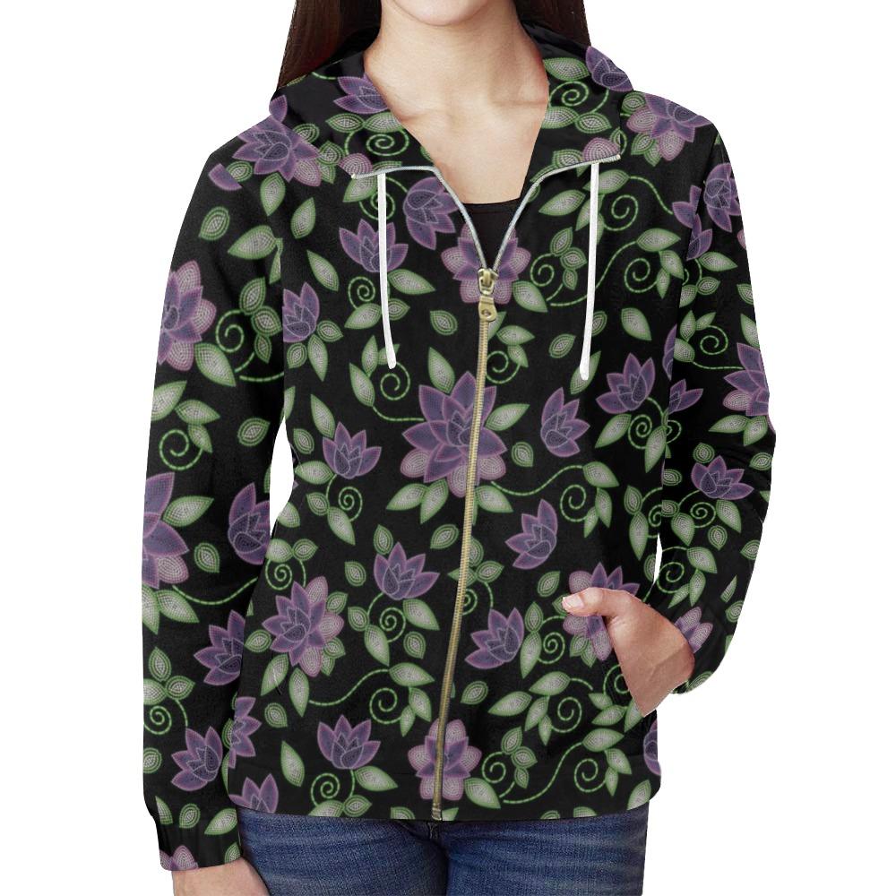 Purple Beaded Rose All Over Print Full Zip Hoodie for Women (Model H14) All Over Print Full Zip Hoodie for Women (H14) e-joyer 