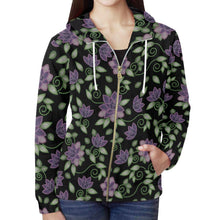 Load image into Gallery viewer, Purple Beaded Rose All Over Print Full Zip Hoodie for Women (Model H14) All Over Print Full Zip Hoodie for Women (H14) e-joyer 
