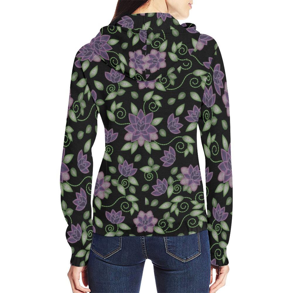 Purple Beaded Rose All Over Print Full Zip Hoodie for Women (Model H14) All Over Print Full Zip Hoodie for Women (H14) e-joyer 