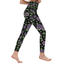 Load image into Gallery viewer, Purple Beaded Rose All Over Print High-Waisted Leggings (Model L36) High-Waisted Leggings (L36) e-joyer 
