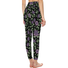 Load image into Gallery viewer, Purple Beaded Rose All Over Print High-Waisted Leggings (Model L36) High-Waisted Leggings (L36) e-joyer 
