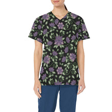 Load image into Gallery viewer, Purple Beaded Rose All Over Print Scrub Top Scrub Top e-joyer 
