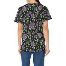 Load image into Gallery viewer, Purple Beaded Rose All Over Print Scrub Top Scrub Top e-joyer 
