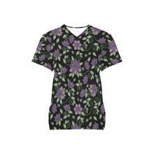 Load image into Gallery viewer, Purple Beaded Rose All Over Print Scrub Top Scrub Top e-joyer 
