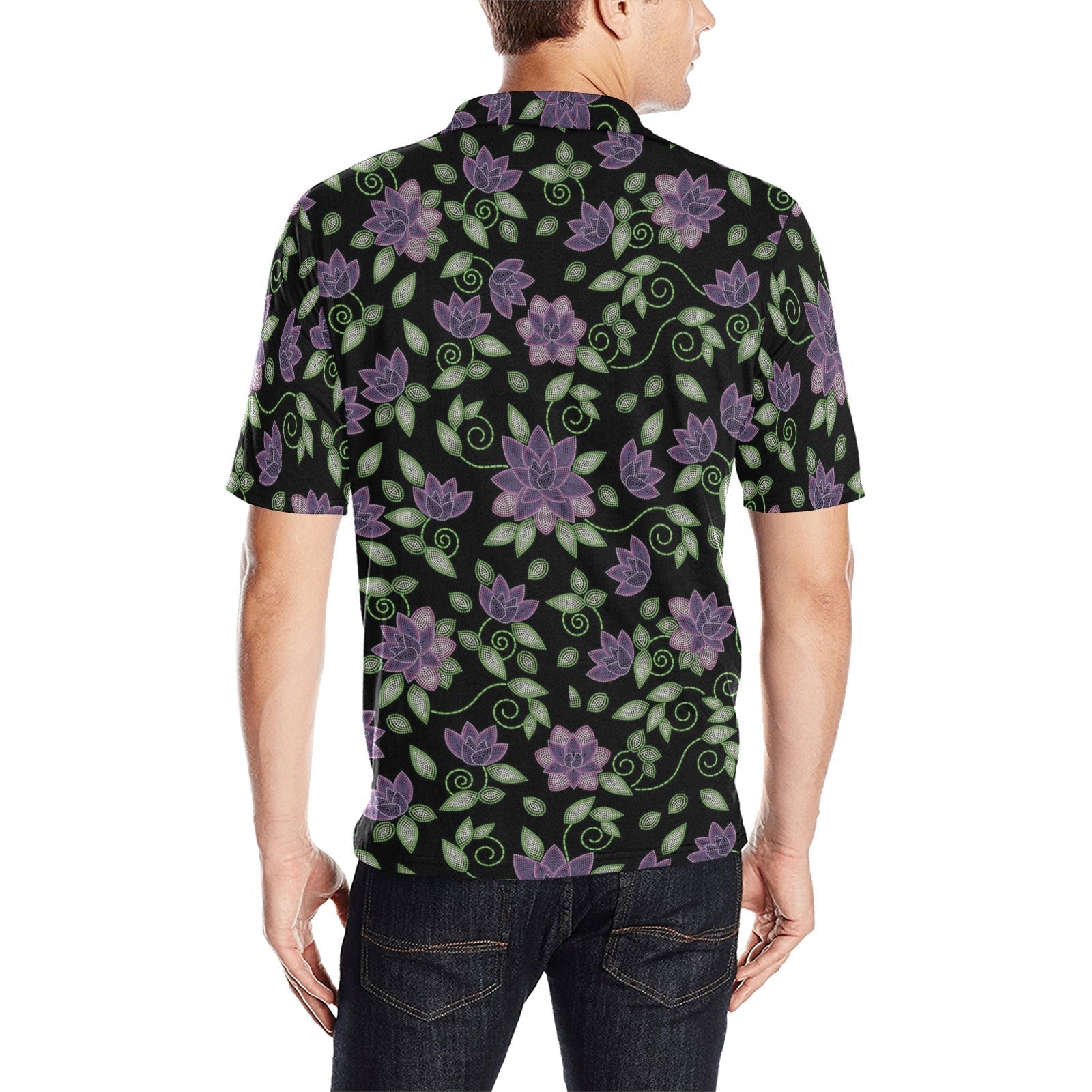 Purple Beaded Rose Men's All Over Print Polo Shirt (Model T55) Men's Polo Shirt (Model T55) e-joyer 