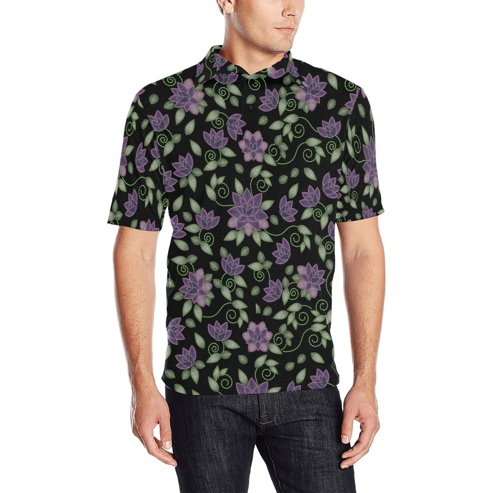 Purple Beaded Rose Men's All Over Print Polo Shirt (Model T55) Men's Polo Shirt (Model T55) e-joyer 