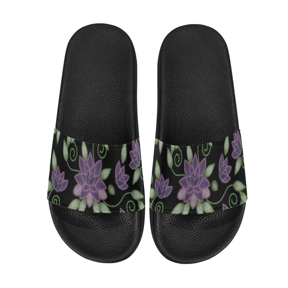 Purple Beaded Rose Men's Slide Sandals (Model 057) Men's Slide Sandals (057) e-joyer 