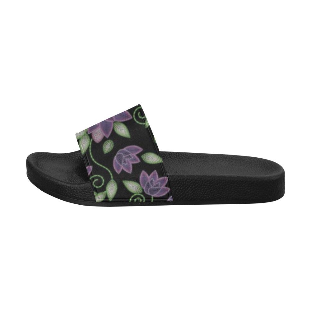 Purple Beaded Rose Men's Slide Sandals (Model 057) Men's Slide Sandals (057) e-joyer 