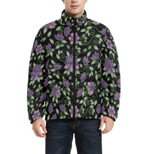 Load image into Gallery viewer, Purple Beaded Rose Men&#39;s Stand Collar Padded Jacket (Model H41) Men&#39;s Stand Collar Padded Jacket (H41) e-joyer 
