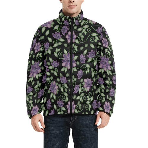 Purple Beaded Rose Men's Stand Collar Padded Jacket (Model H41) Men's Stand Collar Padded Jacket (H41) e-joyer 